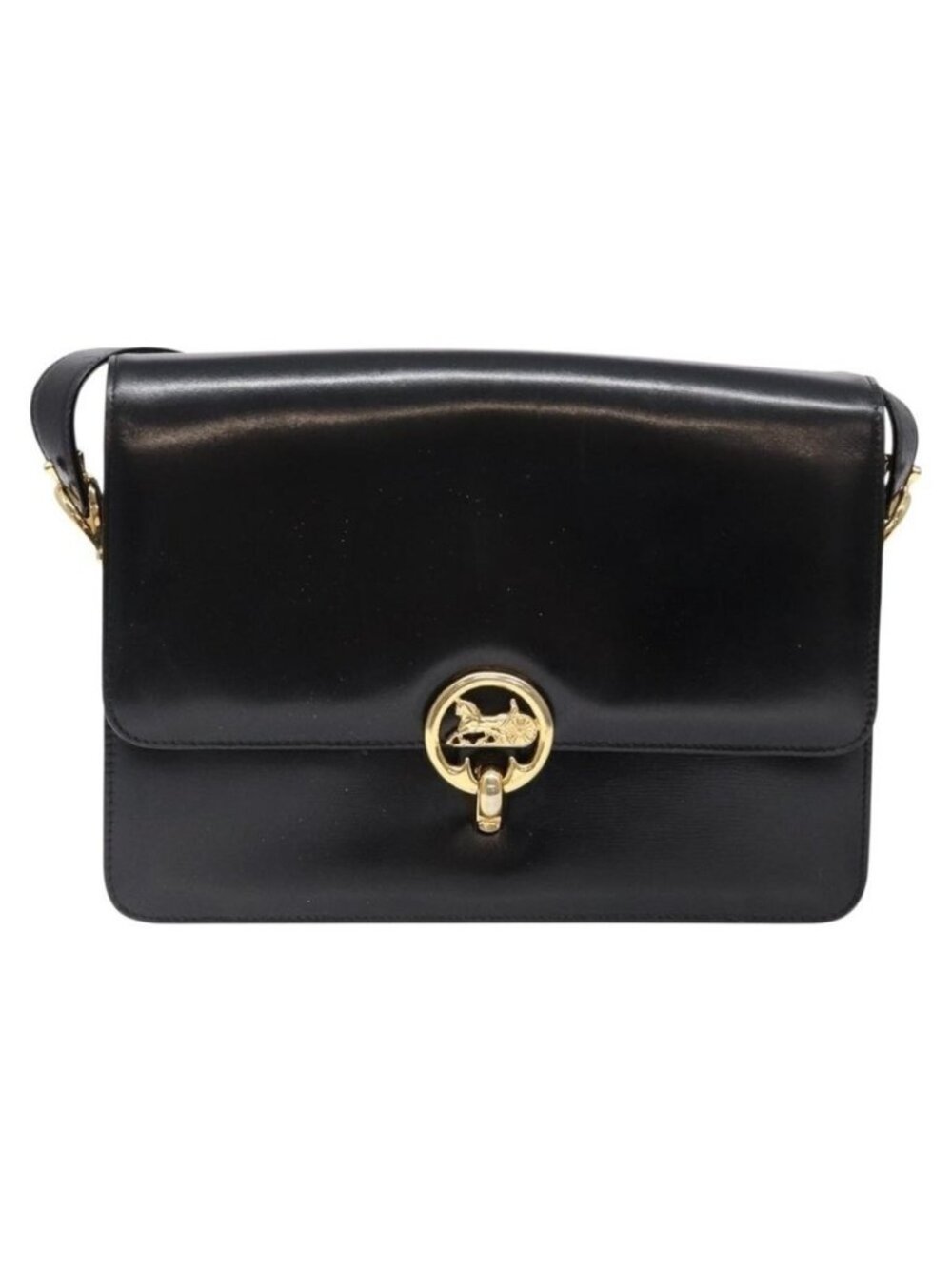 Authentic CELINE Horse Carriage Shoulder Bag Leather Black Gold - Picture 9 of 16